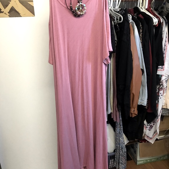 Dusty rose maxi dress w/cap sleeves & rag hem - Picture 1 of 4
